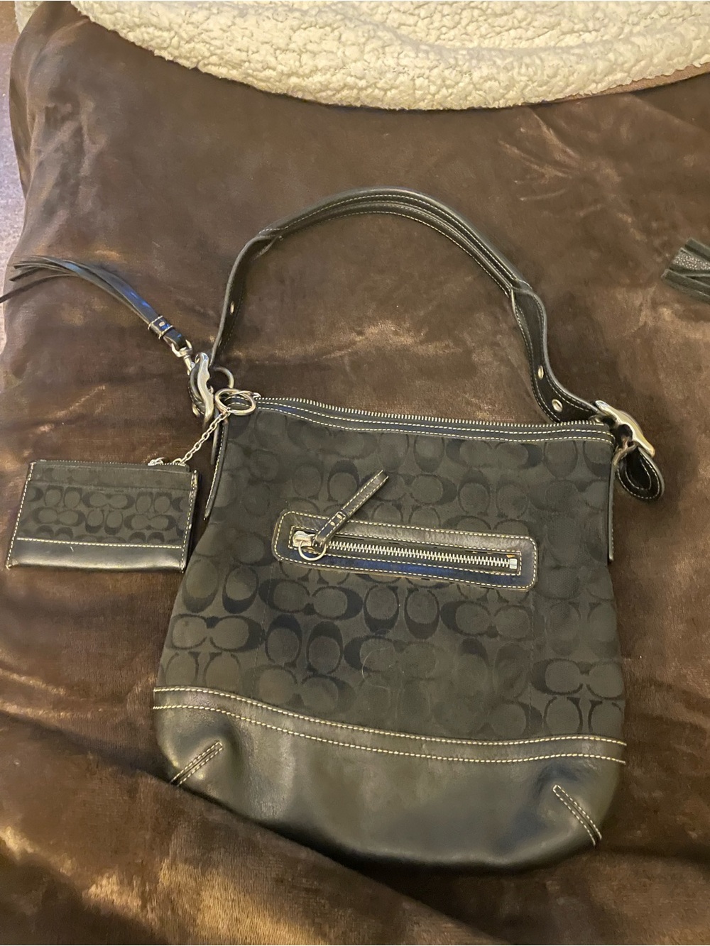 Coach Black Logo-Print Shoulder Bag with Coin case . Like New. Stunning